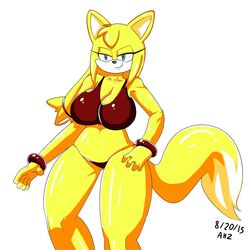 1:1 anthro big_breasts bikini breasts canid canine clothed clothing digital_media_(artwork) female fox fur hair hi_res mammal navel smile solo sonic_(series) sonic_boom sonic_the_hedgehog_(series) superbunnygt swimwear zooey_the_fox