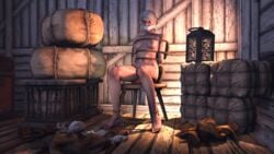 3d bondage bound cd_projekt_red ciri female_only gag gagged ironlawbringer rope rope_bondage sitting solo the_witcher the_witcher_(series) the_witcher_3:_wild_hunt warehouse