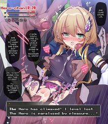 1girls 3boys armor blonde_hair blowjob breast_grab broken_rape_victim brown_hair censored clothes corruption crying cum cum_in_mouth cum_in_pussy cum_inside dark_skin demon demon_boy empty_eyes endured_face english_text female female_human forced_orgasm fucked_senseless game_mechanics game_ui gangbang gangrape green_eyes group group_sex health_bar hoshina_meito human hypnosis incubus level_drain light-skinned_female light_skin male mind_control mosaic_censoring multiple_boys nipple_pinch nipple_tweak nipples pubic_tattoo rape sex spread_legs status_effect straight tears text text_box text_bubble torn_clothes translated vaginal_penetration