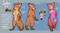 2020 anthro ass black_pawpads blue_background bottomwear breasts canid canine cheek_tuft choker clothed clothing color_swatch dipstick_ears dipstick_tail facial_tuft female fox fully_clothed genitals gloves_(marking) grey_background head_tuft hi_res jewelry jodia_(zhan) leg_markings mammal markings model_sheet multicolored_ears multicolored_tail multiple_poses necklace nipples nude open_mouth open_smile pawpads pose pussy shirt shorts signature simple_background smile socks_(marking) solo topwear tuft zhan zhanbow