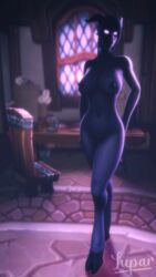 3d 3d_(artwork) 4k 9:16 absurd_res anthro areola ass big_breasts big_butt biped blizzard_entertainment breasts digital_media_(artwork) draenei female glowing glowing_eyes hair hi_res hooves horns humanoid humanoid_pointy_ears looking_at_viewer lupar mammal nipples nude slim solo source_filmmaker thick_thighs video_games warcraft world_of_warcraft