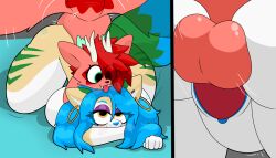 absurd_res anthro antlers balls bite_mark bite_mark_on_breast bite_mark_on_butt blush breasts breath canid canine canis digital_media_(artwork) duo female fox from_behind_position fur furry futa_penetrating futanari genitals hair hi_res horn hybrid intersex intersex/female intersex_penetrating mammal orange_body orange_fur penetration penile penile_penetration penis pussy red_hair sex simple_background size_difference smile starry_(starrydraco) starrydraco tail tail_motion tailwag therrigon tongue two_panel_image tyla_foxe vulva wings wolf