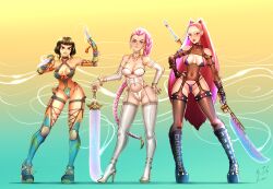 1girls 3girls alternate_costume asian asian_female big_breasts bikini black_boots black_hair boots breasts explicit female female_focus female_only height_difference high_heel_boots high_resolution highres huntrix impractical_outfit korean korean_female kpop_demon_hunters light-skinned_female light_skin lingerie looking_at_viewer mira_(kpop_demon_hunters) mr.jellybeans netflix png red_hair rumi_(kpop_demon_hunters) solo solo_female solo_focus sword thick_thighs twintails weapon weapons wide_hips zoey_(kpop_demon_hunters)