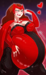 belly big_belly blush erect_nipples female green_eyes hand_on_belly licking_lips marvel marvel_comics memento~mori pregnant scarlet_witch tongue vore wanda_maximoff x-men