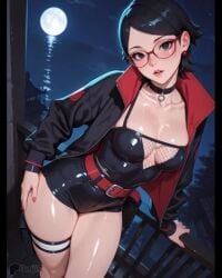 1girls ai_art ai_generated aistuffo animated ass back_view benj17 big_ass black_hair boruto:_naruto_next_generations boruto:_two_blue_vortex clothed clothed_female clothing female female_only glasses latex moonlight naruto naruto_(series) night night_sky red_eyes sarada_uchiha seducing seducing_viewer seductive short_hair showing_ass showing_off solo tagme video
