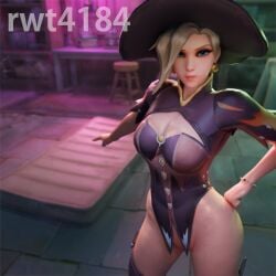 1girls 3d blonde_female blonde_hair bottomless female female_only halloween_terror_series inviting_to_sex light-skinned_female light_skin looking_at_viewer mattress mercy overwatch overwatch_2 rwt4184 solo solo_female witch_costume witch_hat witch_mercy