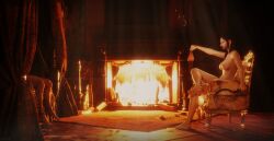 3d 3d_(artwork) ballbusting balls bed bedroom big_ass big_breasts big_butt big_thighs black_hair black_nail_polish black_nails black_toenails blade blood blood_on_face breasts cassandra_(resident_evil) castle castration cbt chains chair cock_and_ball_torture cock_and_balls_torture cuffs dominant_female domination female fire fireplace gold_(metal) holding holding_balls holding_object holding_weapon human humanoid looking_at_another lying male male_ryona muscular muscular_male nail_polish nipples pain penis rawgan resident_evil resident_evil_8:_village restrained sadism sadistic sickle sitting slim slim_waist smile smiling submissive_male tattoo tattoos torture video_game_character video_games white_body white_skin yellow_eyes