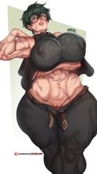 1girls abs artist_name big_biceps breasts_bigger_than_head exposed_pussy female_focus female_only glasses half-dressed half_nude hand_under_breasts huge_ass huge_breasts huge_butt huge_thighs jujutsu_kaisen lettuce_uwu muscular muscular_female no_bra no_panties no_underwear perky_nipples scar seductive seductive_look short_hair solo solo_female thick_thighs thunder_thighs visible_nipples wide_hips zenin_maki