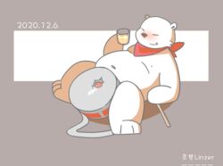 2020 absurd_res anthro belly blush bodily_fluids closed_eyes cum drum drumming_stick drunk fur furry_only genital_fluids genitals hi_res kemono linzer_(artist) male male_only mammal musical_instrument overweight overweight_anthro overweight_male penis percussion_instrument percussion_mallet polar_bear simple_background solo substance_intoxication ursid ursine video_games white_body white_fur wonder_parade