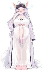 1girls 2d 2d_(artwork) 2d_artwork accessory ahoge arm_by_side arm_up baggy_clothes baggy_clothing bangs belly big_belly big_breasts black_accessory black_ribbon blush blush_lines blushed blushed_face blushing_at_viewer blushing_face blushing_female blushing_lines breasts breasts_covered bubbles cleavage closed_eyes clothed clothed_female clothes clothing coat collarbones covered_breasts cute_fang digital digital_art digital_drawing digital_drawing_(artwork) digital_media digital_media_(artwork) digital_painting digital_painting_(artwork) ear ear_fluff ear_tuft expecting eyelashes eyelids fair-skinned_female fair_skin female female_focus female_only fluffy fluffy_tail footwear fox_ears fox_girl fox_tail fringe fringe_hair fully_clothed gown hair hair_bangs hair_strand heavily_pregnant huge_belly huge_breasts kitsune lace lace-trimmed_dress lace_trim lavender_clothes lavender_clothing lavender_eyelashes lavender_hair legs legs_together light-skinned_female light_skin long_hair loose_clothes loose_clothing loose_hair maternity_clothes maternity_dress mouth mukakinzero neck negligee nightdress nightgown open_mouth original pink_accessory pink_footwear pink_ribbon pink_slippers pregnant pregnant_belly pregnant_female purple_clothes purple_clothing purple_coat purple_eyelashes purple_hair ready_to_pop ribbons round_belly round_breasts see-through see-through_clothes see-through_clothing see-through_dress see-through_nightgown shaded shading shadow simple_background sleep_mask sleepwear sleepy slippers solid_color_background solo solo_female solo_focus standing strand_of_hair tail tongue very_long_hair waist_length_hair white_background white_clothes white_clothing white_ear_fluff white_ears white_gown white_lace white_negligee white_nightgown white_tail yawn yawning