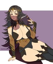 1girls bare_thighs big_breasts black_hair book cryptid_crab fire_emblem fire_emblem_fates huge_breasts large_breasts long_hair looking_at_viewer mature mature_female milf mouth_veil nintendo nyx_(fire_emblem) see-through solo solo_female thick_thighs thighs veil white_background