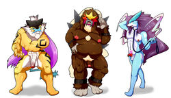 anthro balls belly canid canine entei erection felid flaccid geiru_mirua genital_piercing genitals girly group hi_res kemono legendary_pokemon looking_at_viewer male mammal moobs muscular muscular_anthro muscular_male nintendo nipple_piercing nipples nude open_mouth overweight overweight_anthro overweight_male penis penis_piercing piercing pokémon_(species) pokemon pokemon_(species) pokemorph raikou suicune video_games yellow_body