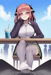 ai_generated ai_assisted nay_juno forced about_to_be_raped about_to_have_sex inminent_sex inminent_rape sexy sexy_pose 1girl1boy 1girl 1girls 1boy1girl 1boy cheating cuckold cuckolding ntr nakano_nino go-toubun_no_hanayome breasts looking_at_viewer smile blush short_hair shirt blue_eyes long_sleeves large_breasts skirt hair_ornament thighhighs ribbon white_shirt sitting school_uniform underwear pink_hair hair_ribbon collared_shirt hetero pants solo_focus blunt_bangs grin nail_polish white_thighhighs feet two_side_up toes black_ribbon pov chair no_shoes cardigan green_skirt blue_nails bulge head_rest grey_pants butterfly_hair_ornament erection_under_clothes elbow_rest footjob black_cardigan footjob_with_legwear footjob_over_clothes
