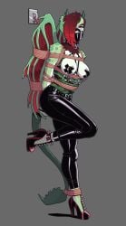 1girls bondage bound chains collar female female_only femsub gag gagged high_heels manticore png rope shiny_clothes skelebomb tight_clothing
