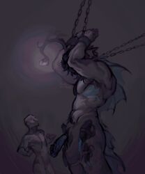 aroused black_hair body_hair bondage chained chains cuntboy cuntboy_sans_balls dim_lighting fins gills hemipenes herm hermaphrodite horny intersex male maleherm merfolk merman monster multi_genitalia muscular muscular_male penis pressure_(roblox) pussy ryu_keith0 sebastian_solace serpentine size_difference submissive submissive_male tied_up