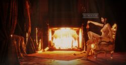 3d 3d_(artwork) ballbusting balls bed bedroom big_ass big_breasts big_butt big_thighs black_hair black_nail_polish black_nails black_toenails blade blood blood_on_face breasts cassandra_(resident_evil) castle castration cbt chains chair cock_and_ball_torture cock_and_balls_torture cuffs dominant_female domination female fire fireplace gold_(metal) holding holding_balls holding_object holding_weapon human humanoid looking_at_another lying male male_ryona muscular muscular_male nail_polish nipples pain penis rawgan resident_evil resident_evil_8:_village restrained sadism sadistic sickle sitting slim slim_waist smile smiling speech speech_bubble submissive_male tattoo tattoos text text_box text_bubble torture video_game_character video_games white_body white_skin yellow_eyes