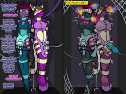 ant antennae_(anatomy) anthro arms_tied arthropod arthropod_abdomen balls balls_growth belt bimbofication blue_eyes bondage bound breast_growth breasts brown_hair cleavage_cutout clothing cobondage collar comic corset cutout domestic_cat duo dust english_text exposed_shoulder felid feline felis female female/female fully_bound futanari gag genital_growth genitals green_eyes growth hair hi_res hymenopteran hypnosis hypnotic_visor insects intersex lingerie linked_collars long_term_bondage long_term_storage mammal mask mind_control moan muffled multi_eye offscreen_character penis penis_growth pink_body pink_hair pussy questionable_consent sandentwins shoulderless_clothing sparkles spider_web stripes suspension suspension_bondage tail tail_tied text time_lapse topwear vibrator_on_pussy