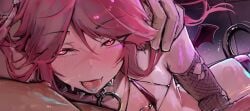 2boys alterkyon barbell_piercing cropped cross_scar femboy fishnet_sleeves magicorps_(alterkyon) male male_nipples male_pov multiple_boys multiple_males nipple_piercing nipple_slip original pierced_nipples pink_eyes pink_hair pov tadakuni_(alterkyon) trap yaoi