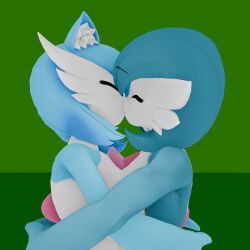 1080p 1:1 2girls 3d 3d_(artwork) animal_ears animal_humanoid blender blue_hair breast_press breasts breasts_pressed_together breasts_to_breasts breasts_touching cat_ears cat_humanoid catgirl closed_eyes collarbone dr._voir felid_humanoid feline_humanoid female female_focus female_only game_freak gardevoir generation_3_pokemon green_background hi_res hug hugging hugging_another hugging_each_other hugging_partner hugging_while_kissing humanoid humanoid_on_humanoid humanoid_only kiss kissing kissing_while_hugging mammal_humanoid multicolored_body multicolored_skin multiple_females multiple_girls nintendo no_feet no_sex pokemon pokemon_(species) pokemon_rse shiny_gardevoir shiny_pokemon short_hair simple_background standing thick thick_thighs topless topless_female very_short_hair white_body white_skin yuri