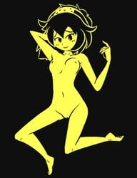 black_background black_eyes breasts hairband looking_at_viewer ludosity monochrome navel nipples nude princess_remedy princess_remedy_in_a_world_of_hurt pussy slap_city solo solo_female video_games