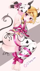 animal animal_ears animal_humanoid animal_tail animated blinking blonde blonde_hair bow bow_tie bra cherry_chan clothed clothing cow_girl ears_down feet feet_together horns mp4 no_sound pink_eyes socks tagme tail tied tied_up video