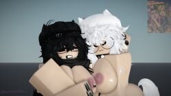 2girls 3d 3d_(artwork) areolae arry_(arrymix) arrymix breasts jojo_reference nipples nude roblox robloxian self_upload tagme uni_(arrymix) watermark