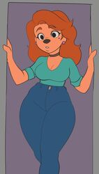 1girls a_goofy_movie breasts choker cleavage clothed clothed_female earrings female female_only high_waisted_pants jewelry milf pursed_lips roxanne_(goof_troop) shykactus solo solo_focus