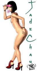 3d asian asian_female athletic athletic_female black_hair breasts female female_focus female_only high_heels idelacio jackie_chan_adventures jade_chan makeup nudity piercing pinup pinup_pose pose posing short_hair small_breasts solo solo_female tattoo