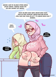 2girls big_breasts bolapistarize female female_only glasses hijab multiple_girls pussy translated