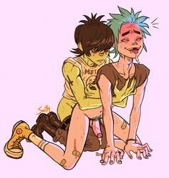 2boys 2d_(gorillaz) 2doc ahe_gao anal anal_sex clothed clothed_sex cum doggy_style gay gorillaz leaking_cum looking_down looking_pleasured male male/male male_only men murdoc_niccals ren_valentine yaoi