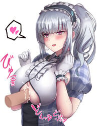 1boy 1girls absurdres after_paizuri azur_lane breast_squeeze breasts center_frills clothing_cutout cum cum_on_body cum_on_breasts dido_(azur_lane) dido_(muse)_(azur_lane) ejaculation eyebrows_visible_through_hair female framed_breasts frilled_hairband frills gloves hairband headphones heart highres light-skinned_female light_skin long_hair paizuri paizuri_under_clothes penis perpendicular_paizuri puffy_short_sleeves puffy_sleeves purple_eyes royal_navy_(azur_lane) satou_aji short_sleeves side_ponytail silver_hair spoken_hearts underboob underboob_cutout upper_body white_gloves wrist_cuffs