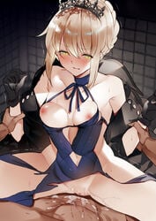 artoria_pendragon artoria_pendragon_alter_(fate/grand_order) breasts censored cum fate/grand_order fate_(series) ken_(coffee_michikusa) nipples no_bra nopan one-piece_swimsuit saber_alter sex swimsuit torn_clothes wardrobe_malfunction