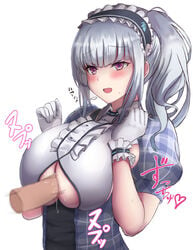 1boy 1girls absurdres azur_lane breast_squeeze breasts center_frills clothing_cutout cum dido_(azur_lane) dido_(muse)_(azur_lane) ejaculation eyebrows_visible_through_hair female framed_breasts frilled_hairband frills gloves hairband headphones highres light-skinned_female light-skinned_male light_skin long_hair paizuri paizuri_under_clothes penis perpendicular_paizuri puffy_short_sleeves puffy_sleeves purple_eyes royal_navy_(azur_lane) satou_aji short_sleeves side_ponytail silver_hair underboob underboob_cutout upper_body white_gloves wrist_cuffs