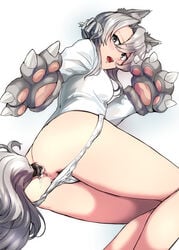 anal animal_ears anus ass breasts buttplug buttplug_tail clothed clothing female female_only human kantai_collection kemonomimi nowaki_(kantai_collection) pale_skin panties panty_pull partially_clothed paw_gloves sex_toy solo solo_female tagme tail uni_(uni-strain)