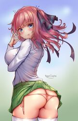 ass back_view go-toubun_no_hanayome kaptivate looking_at_viewer looking_back nakano_nino panties tongue_out