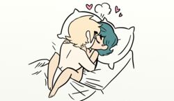 bed blue_hair heart kissing marvin_backs mina_beff shamechan