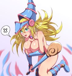 1girls angry blonde_hair covering_breasts dark_magician_girl female green_eyes konami nude tagme yu-gi-oh! yuu-gi-ou_duel_monsters