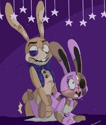 1_eye ambiguous_penetration animate_inanimate anthro anthro_on_anthro apron apron_only black_eyes bodily_fluids bow_tie buckteeth button_(fastener) clothing cum duo fan_character female female_penetrated five_nights_at_freddy's five_nights_at_freddy's:_help_wanted from_behind_position genital_fluids glitchtrap lagomorph leporid looking_pleasured looking_up male male_penetrating male_penetrating_female mammal marshalltrap mostly_nude multicolored_body open_mouth penetration pink_eyes plushie rabbit saliva scut_tail sex skinny stitch_(disambiguation) straight stuffing_(material) tears teeth topwear vest video_games whiskers yellow_body