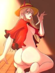 back_view bottomless_cosplay chainsaw_man crossplay female female_only monkey_d_luffy_(cosplay) nude_cosplay one_piece opalisart pink_nipples power_(chainsaw_man) pussy_out topless_cosplay