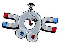 breasts colored female female_only flying front_view magnemite magnet nude pokémon_(species) pokemon pokemon_(species) red_eyes solo tagme