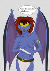 1girls blue-skinned_female blue_skin demona disney fab fab3716 female female_only french_text gargoyles humanoid mature mature_female nipples red_hair solo solo_female tagme topless topless_female undressing