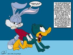 1990s 1994 20th_century anthro buster_bunny doug_winger duck fur furry furry_only interspecies male male_only mammal multiple_males no_humans plucky_duck rabbit sex side_view tiny_toon_adventures yaoi