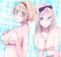 axis_powers_hetalia bare_shoulders belarus_(hetalia) blonde_hair blue_eyes blush breasts hair large_breasts long_hair natalia_alfroskaya nipples short_hair tear ukraine_(hetalia)