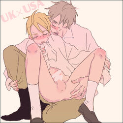 2boys alfred_jones america_(hetalia) arthur_kirkland ass_grab axis_powers_hetalia blush censored england_(hetalia) erection femboy gay girly male male_only open_mouth tagme yaoi