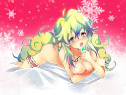 +_+ 1girls ass barefoot bed_sheet big_breasts breast_press breasts cleavage curly_hair earrings female garters jewelry licking long_hair lying multicolored_hair nail_polish necklace nia_teppelin nipples nude reika_(artist) sexually_suggestive sheets snowflakes solo tengen_toppa_gurren-lagann tengen_toppa_gurren_lagann tongue very_long_hair yukimitsuki