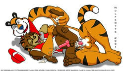 2001 anthro coco cocoa_krispies frosted_flakes gay interspecies male male_only mascot sex tagme tiger tony_the_tiger wolfebyte