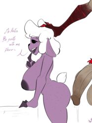 1boy 1girls alastor_(hazbin_hotel) big_breasts demon demon_girl female hazbin_hotel huge_ass huge_balls huge_breasts huge_butt huge_cock jiim_01 pubic_hair purple_body purple_skin red_hair sheep sheep_demon_(hazbin_hotel) sheep_tail simple_background smooth_skin unseen_male_face vivienne_medrano white_hair