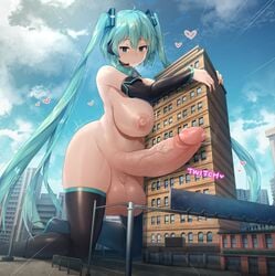 1futa areolae balls breasts building erection fucking_awesome futa_giantess futa_only futanari giant_futanari giantess hatsune_miku huge_testicles hyper_breasts hyper_penis imminent_destruction kneeling macro_futa mostly_nude nipples nude penis sinensian solo solo_futa testicles thighhighs thighs uncensored vocaloid