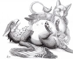 avian belly beuwens-folder bhaskara big_belly birth bloated bodily_fluids breasts duo feathered_wings feathers female feral genital_fluids genitals gryphon hyper kalenai male monochrome mythological_avian mythology nipples pregnant pussy simple_background straight swollen tail_tuft teats tuft wings