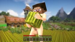 1boy 3d food food_penetration male_only melon minecraft nambus penetration solo solo_male source_filmmaker steve_(minecraft) watermelon watermelon_sex